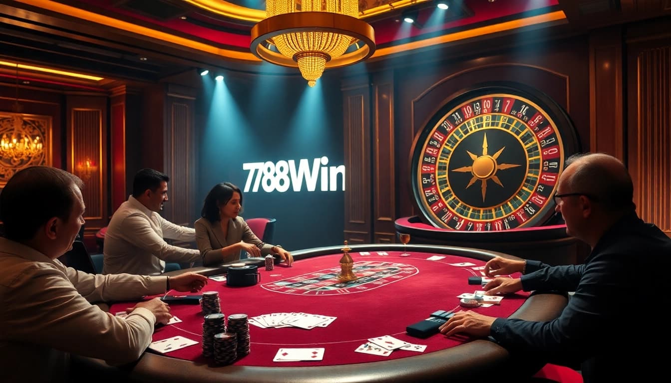 Players enjoying a high-stakes blackjack game at 78Win casino, showcasing excitement and luxury.