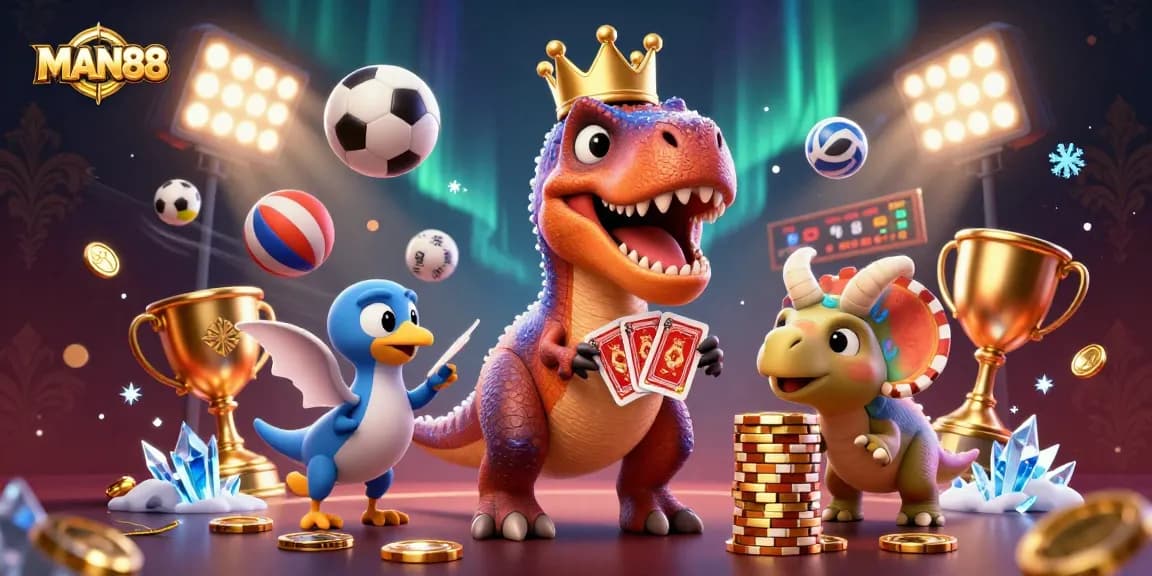 Bet on thrilling games at MAN88 with friendly dinosaur characters enjoying their time!