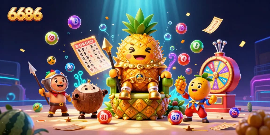 Engage in thrilling gaming experiences at 6686 with vibrant casino elements and lively characters.