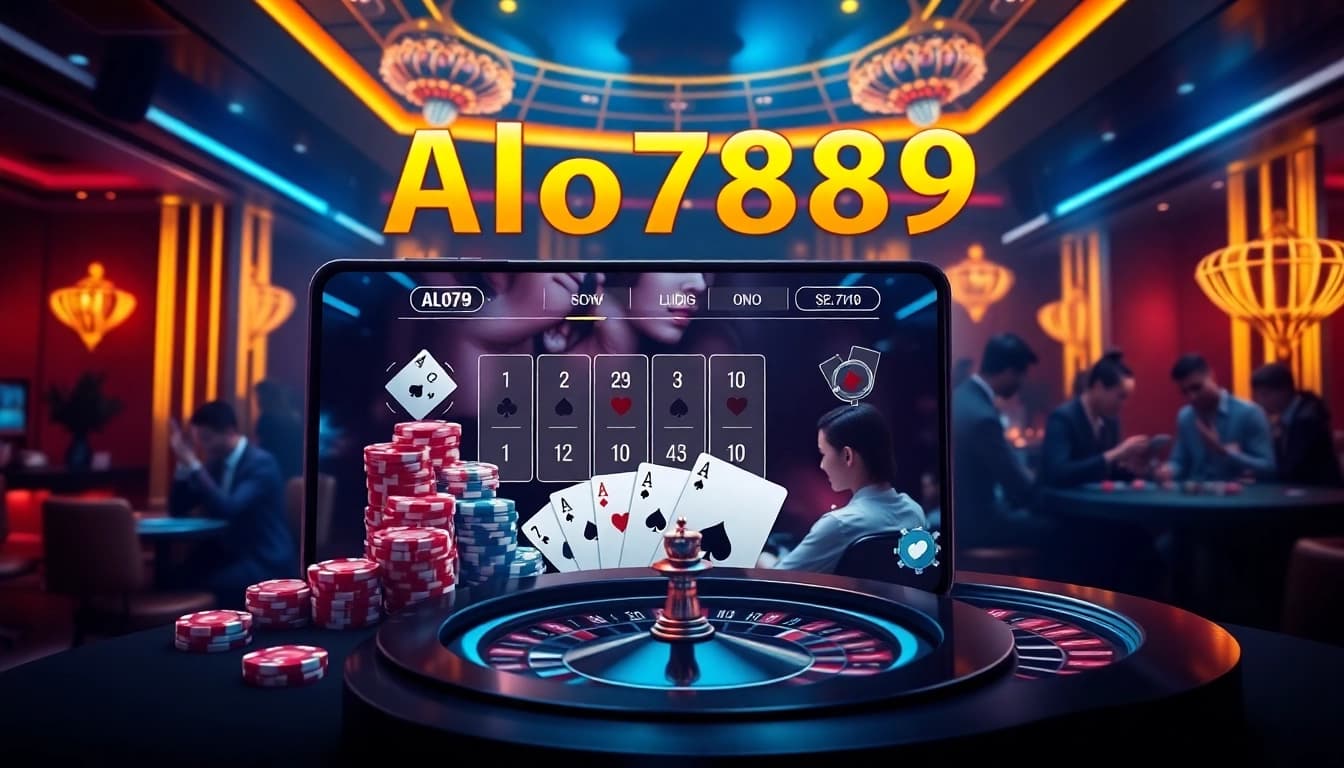 Alo789 online gambling scene featuring poker chips and enthusiastic players betting.