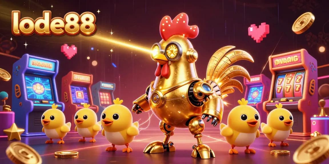 Engage with lode88's thrilling slot experience featuring a golden robot and playful drones.