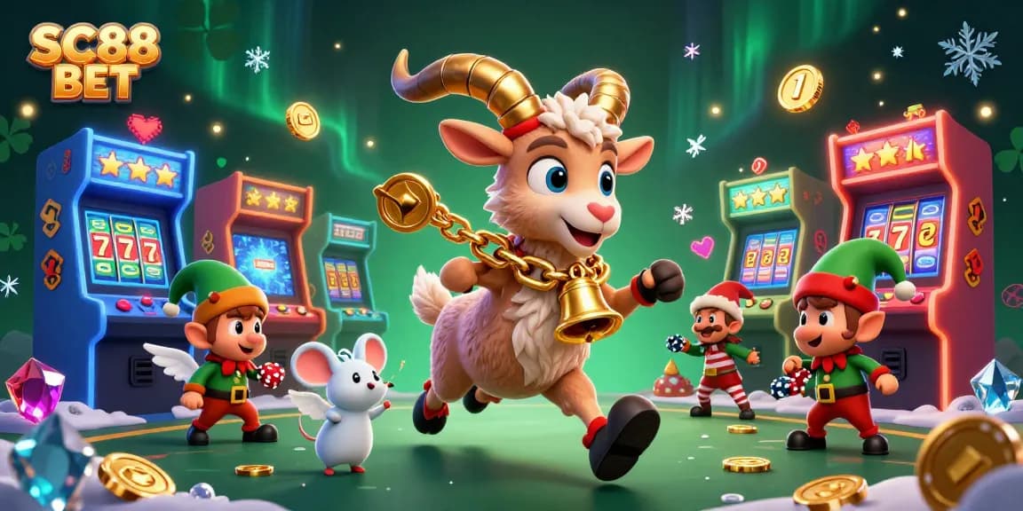 Engage with the festive horror at SC88 BET, where a Krampus goat and cheerful characters run a lively casino scene.