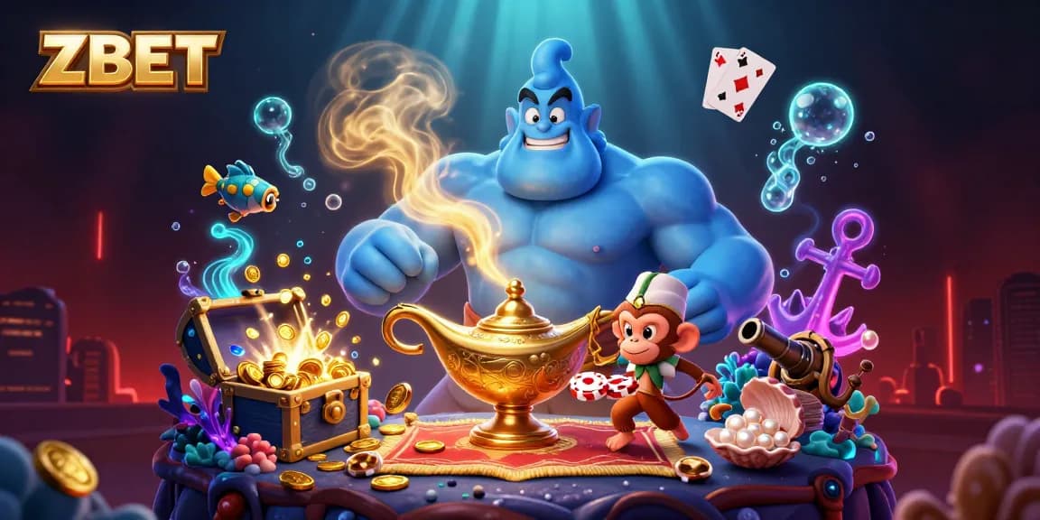 ZBET offers an engaging casino experience with vibrant characters and magical elements in a dynamic illustration.