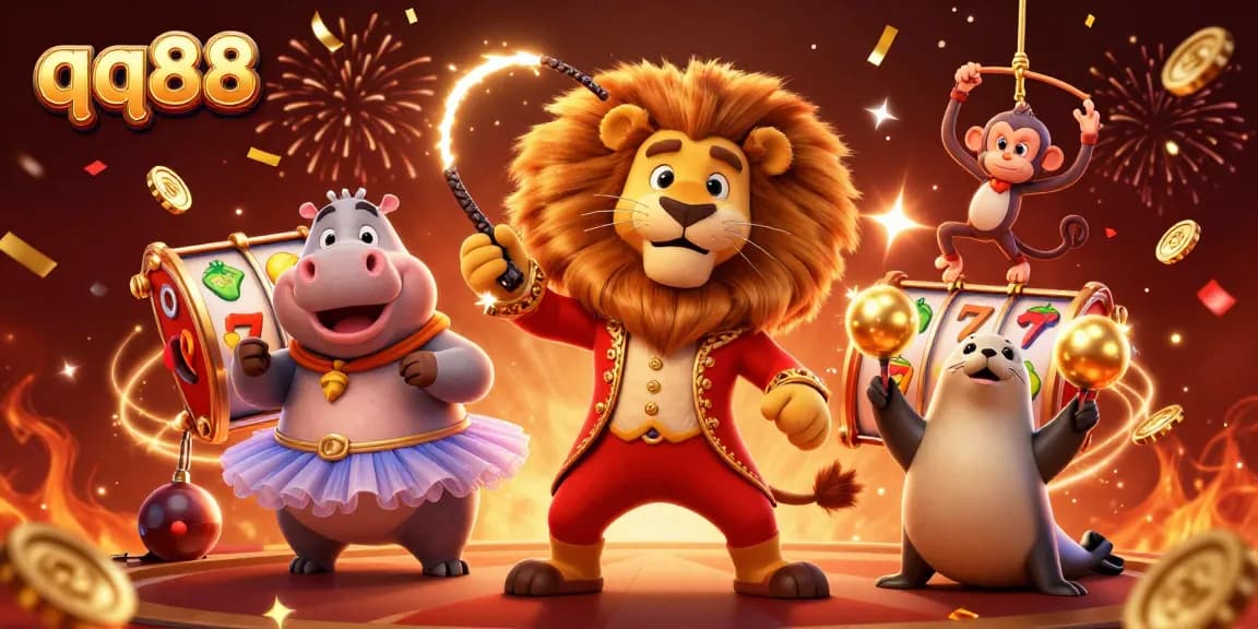 Engage in thrilling gaming experiences at qq88 with a vibrant, animated casino illustration featuring fun characters.