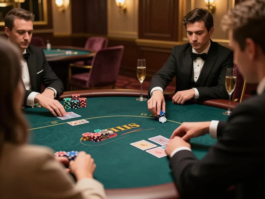 Holyslots88 players engaging in an exciting high-stakes poker game in a luxurious venue