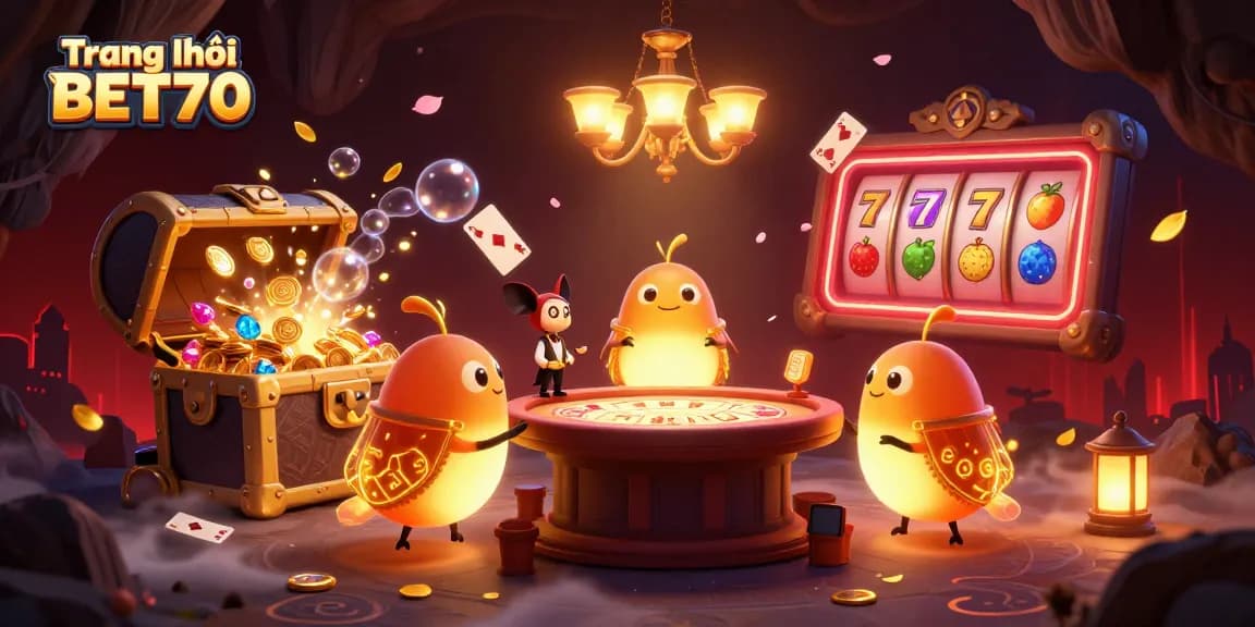 Experience the vibrant Trang chủ BET70 casino scene filled with glowworms and slot action.