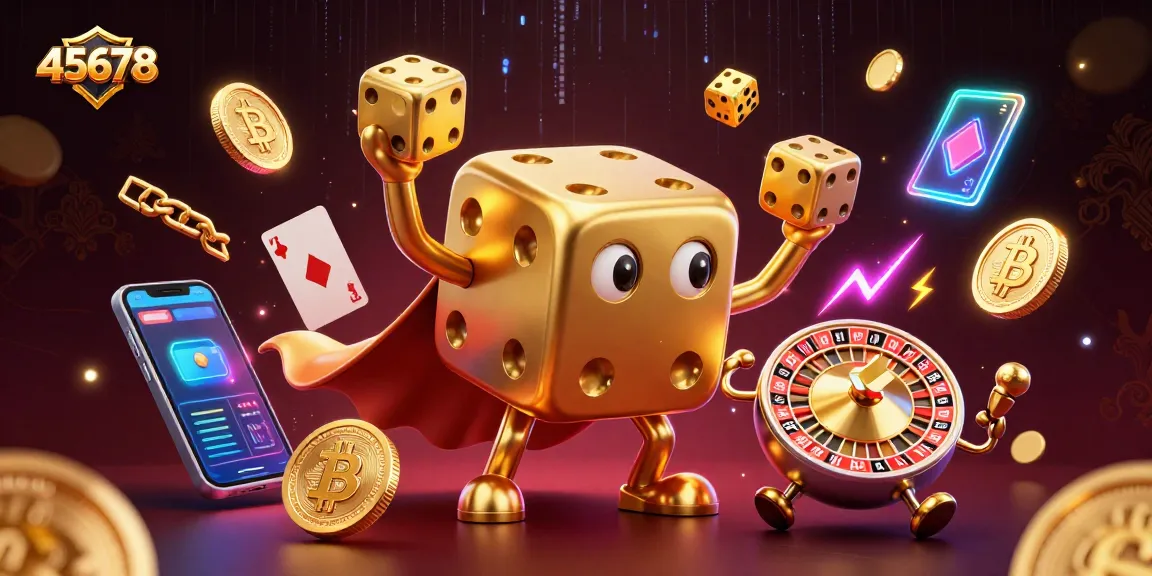 Experience the thrill of 45678 casino games with vibrant golden dice and crypto elements.