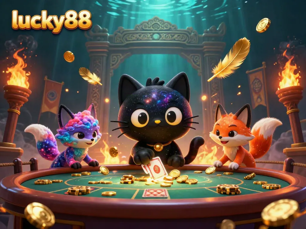 Immerse in exciting gameplay at lucky88 with a cosmic casino scene, epic characters, and swirling golden elements.