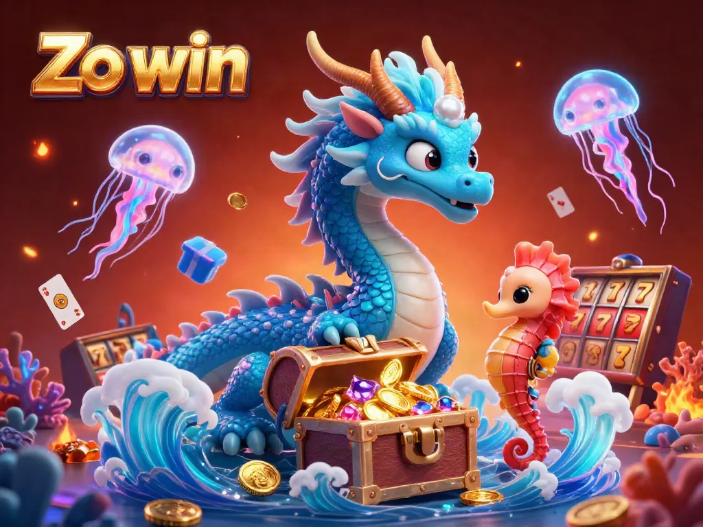 Experience the thrill of winning at Zo win with a dazzling underwater casino scene featuring vibrant characters and game elements.