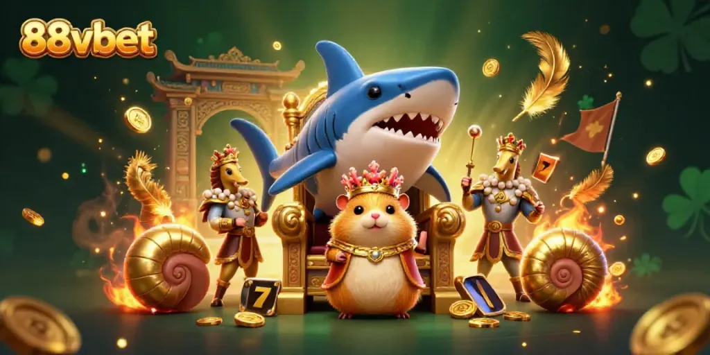 Experience the excitement of 88vbet with a heroic hamster king in a dynamic casino scene.