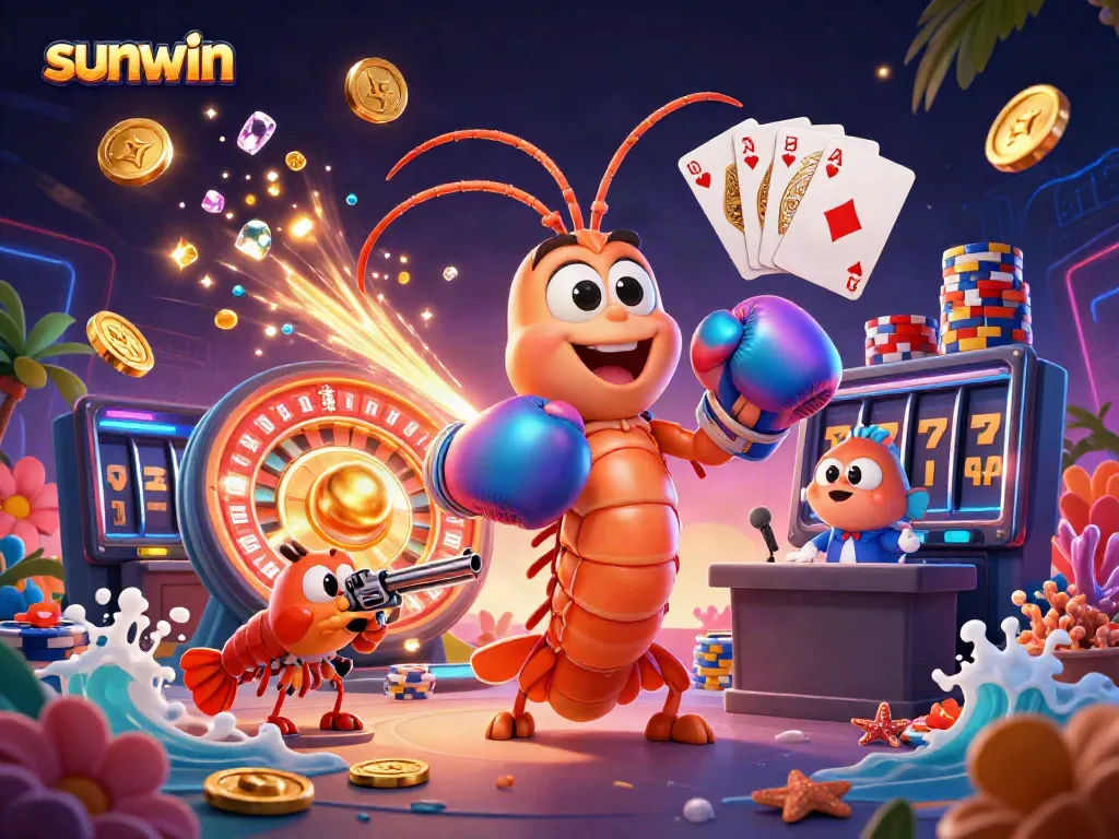 Experience thrilling gameplay with sunwin's vibrant casino scene featuring energetic shrimp and sparkling elements.