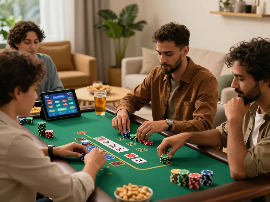 Players enjoying live blackjack on a tablet while using 98win for their online betting.
