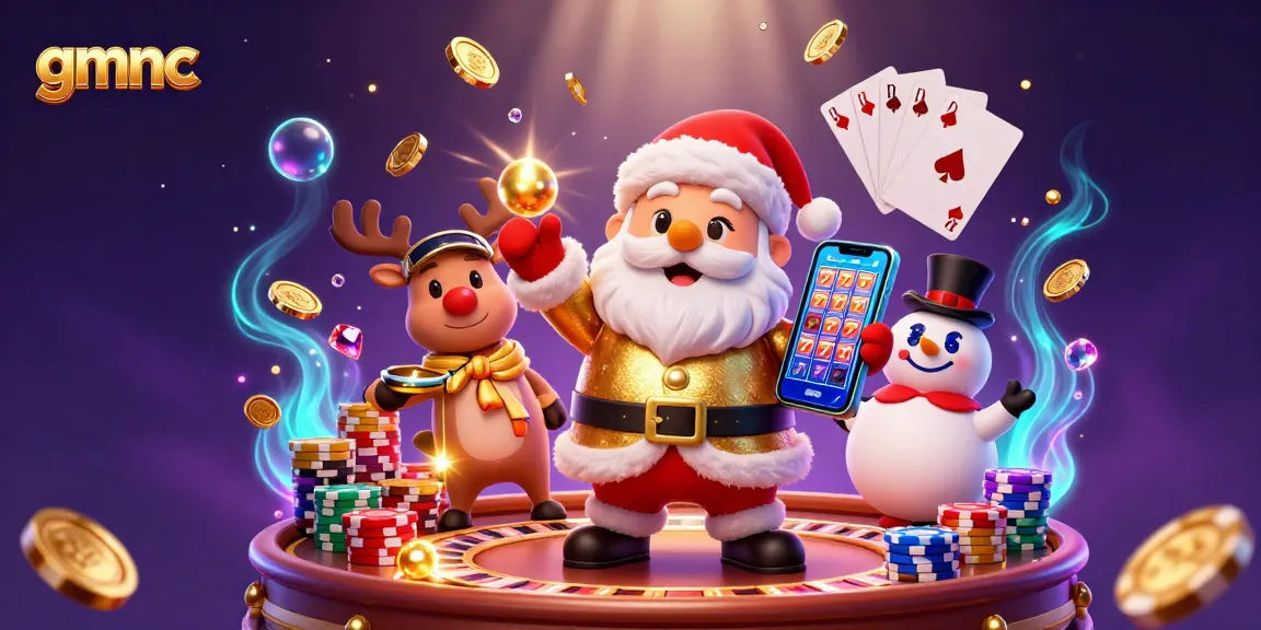 Experience gmnc's vibrant world of gaming with Santa, reindeer, and snowman in a casino scene.