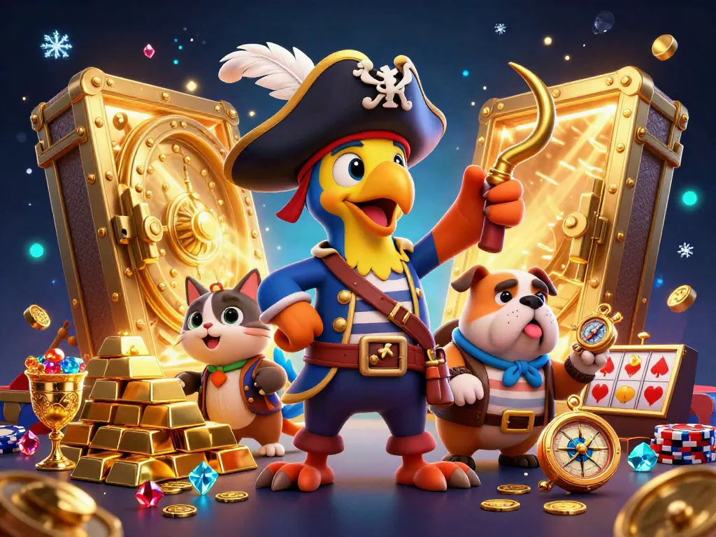 Play thrilling games at cf68 with a vibrant casino scene featuring pirates and gold.