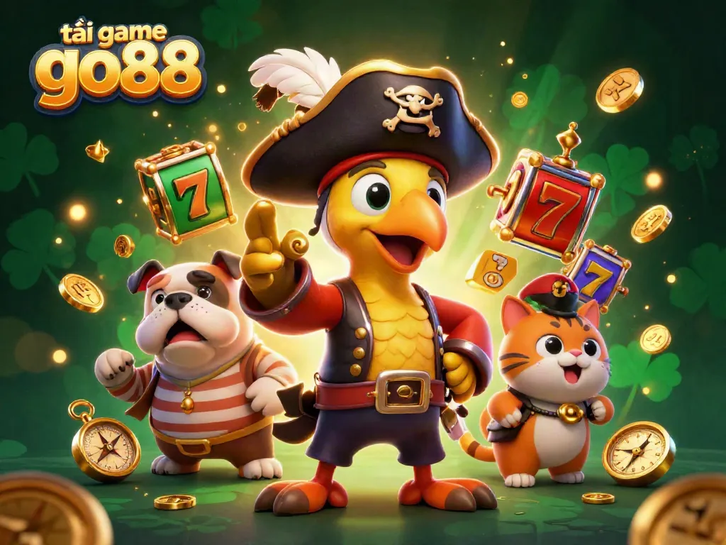 Experience immersive gaming action with tải game go88 through a vibrant casino-themed illustration.