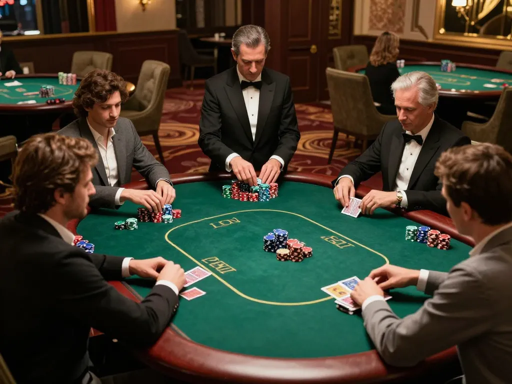 Experience thrilling poker play at Yo88 with affluent players and expert dealer in a luxurious setting.