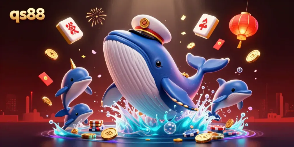 Experience the vibrant world of qs88 with a whimsical whale casino scene filled with treasures.