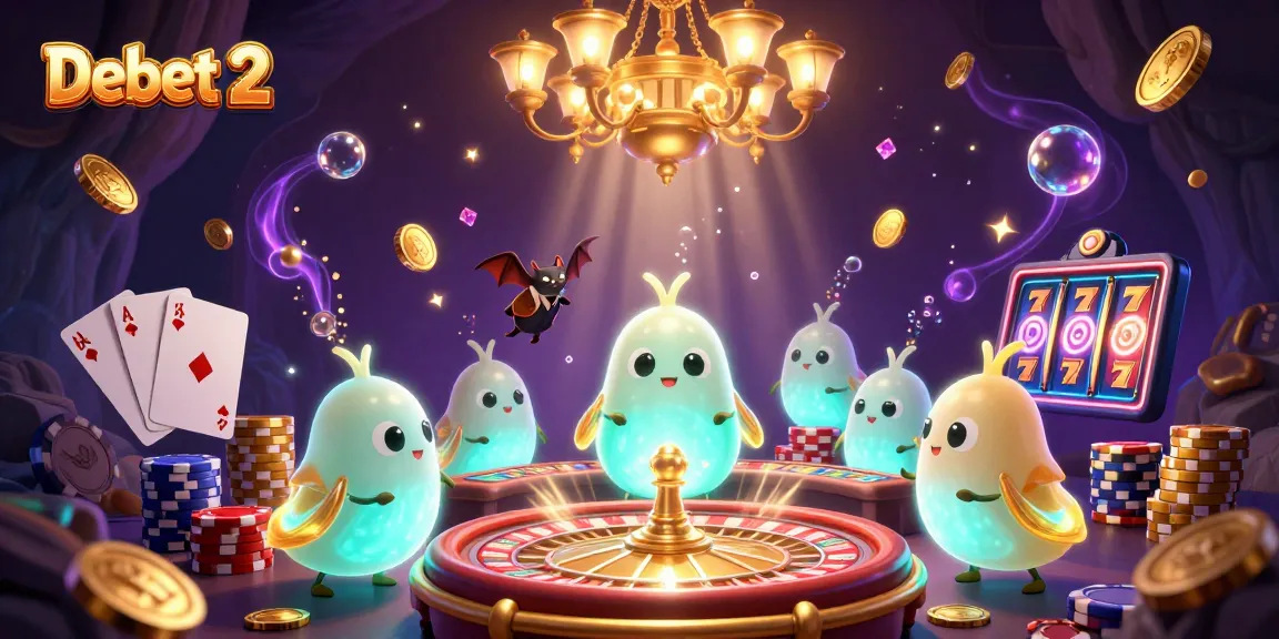 Engaging scene of Debet 2 with glowworms lighting a casino cave, surrounded by coins, cards, and casino excitement.