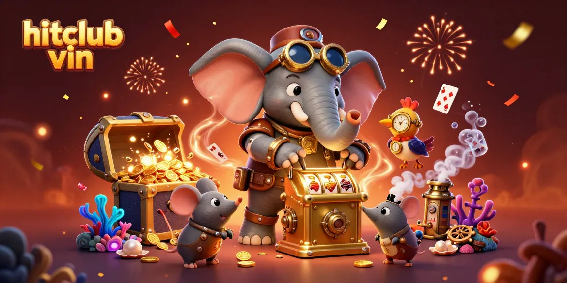 Win big at hitclub vin with this dynamic steampunk-themed casino illustration featuring thrilling game elements.