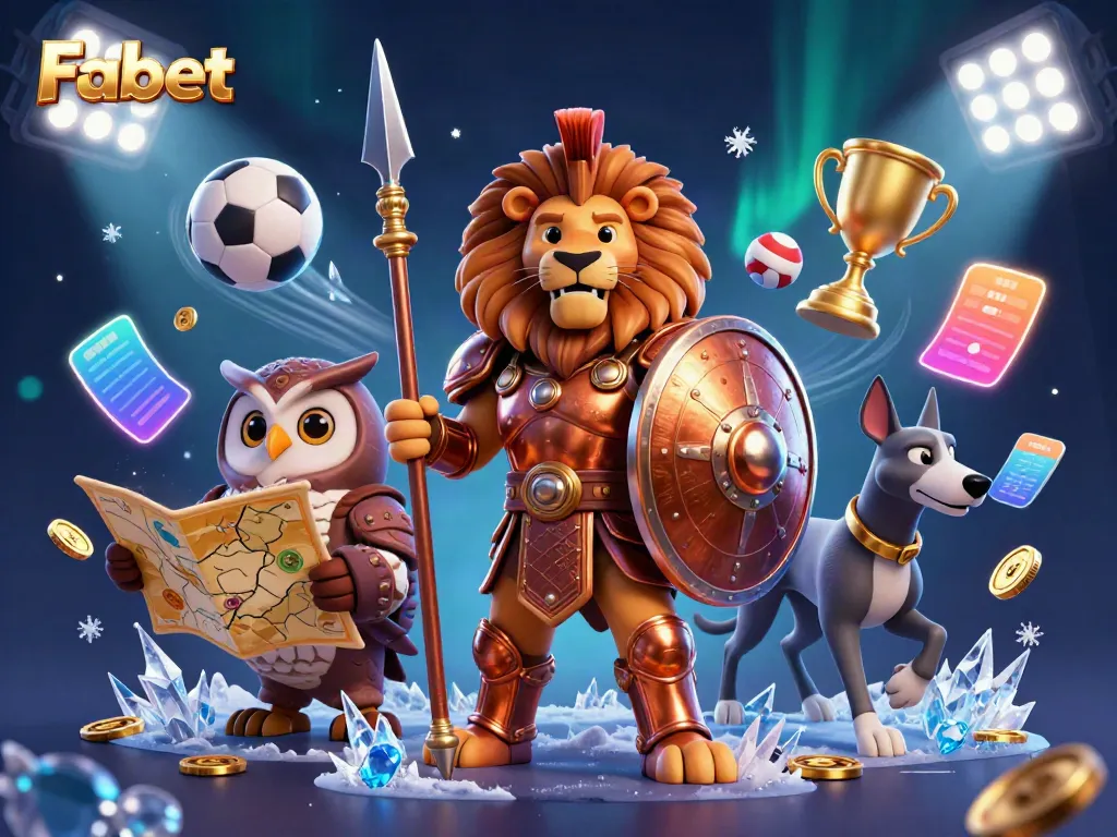 Fabet engages players with a lively scene featuring a heroic Spartan lion and dynamic sports elements.