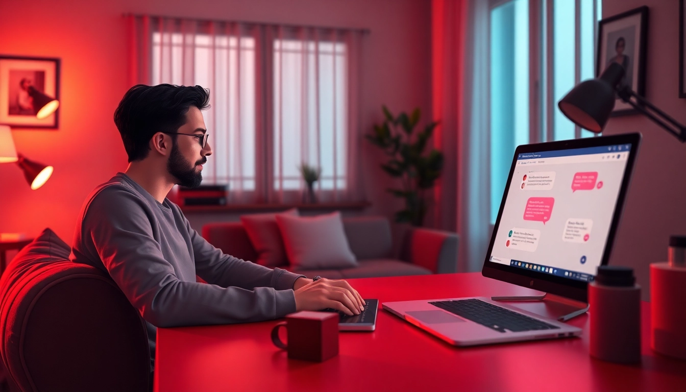 Engaging sex AI chat session in a cozy, modern setting with a virtual chatbot interface.