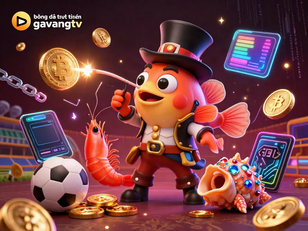 Bóng đá trực tuyến gavangtv showcases an exciting scene with cartoon characters and vibrant casino elements.