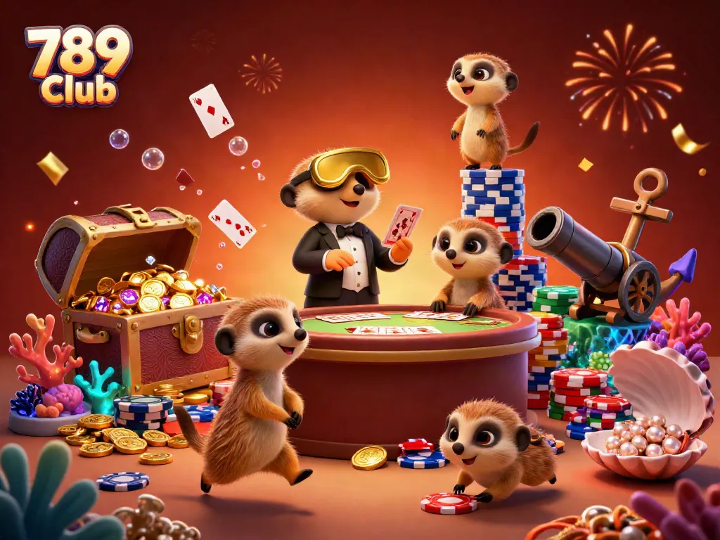 Experience the excitement of 789 Club through a vibrant 3D meerkat casino operation with dynamic scene elements.