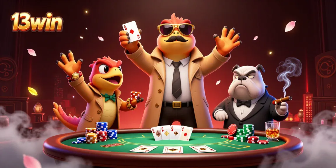 Engage in thrilling action at 13win's VIP casino with raptors in disguise and poker elements.