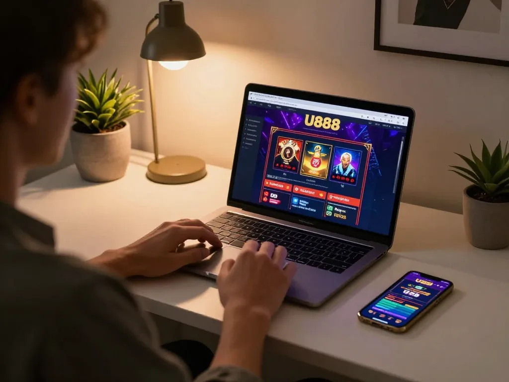 Engaging U888 online casino setup highlighting the gaming interface and responsible entertainment environment