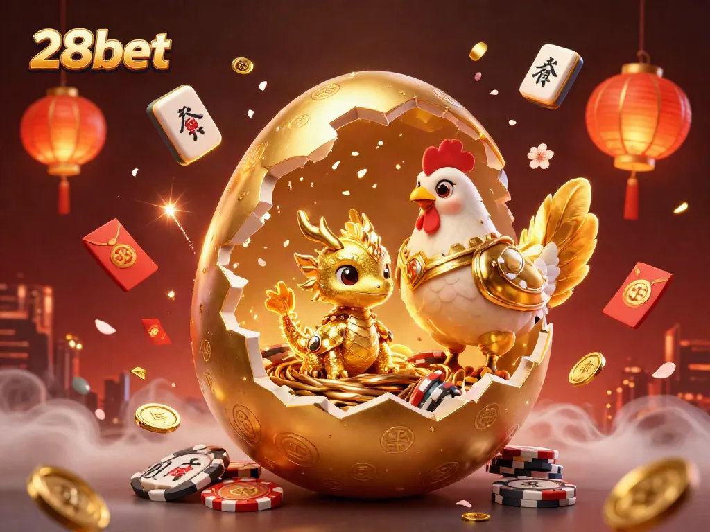 Engage with the thrilling world of 28bet featuring a golden dragon and poker chips in vibrant 3D illustration.