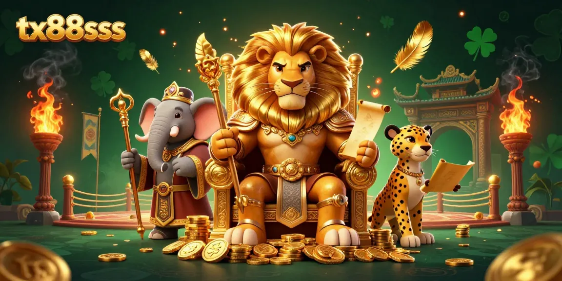Experience thrilling gaming action with tx88sss featuring majestic lion king and shimmering gold coins.