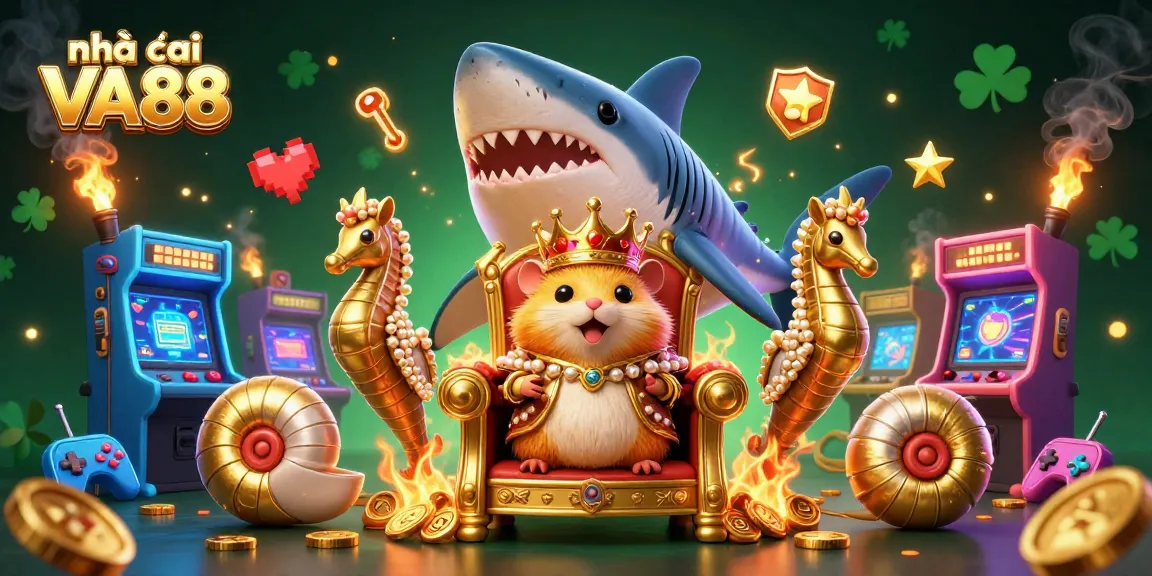 Experience thrilling gaming action at nhà cái VA88 with a vibrant 3D illustration featuring engaging characters and colorful casino elements.