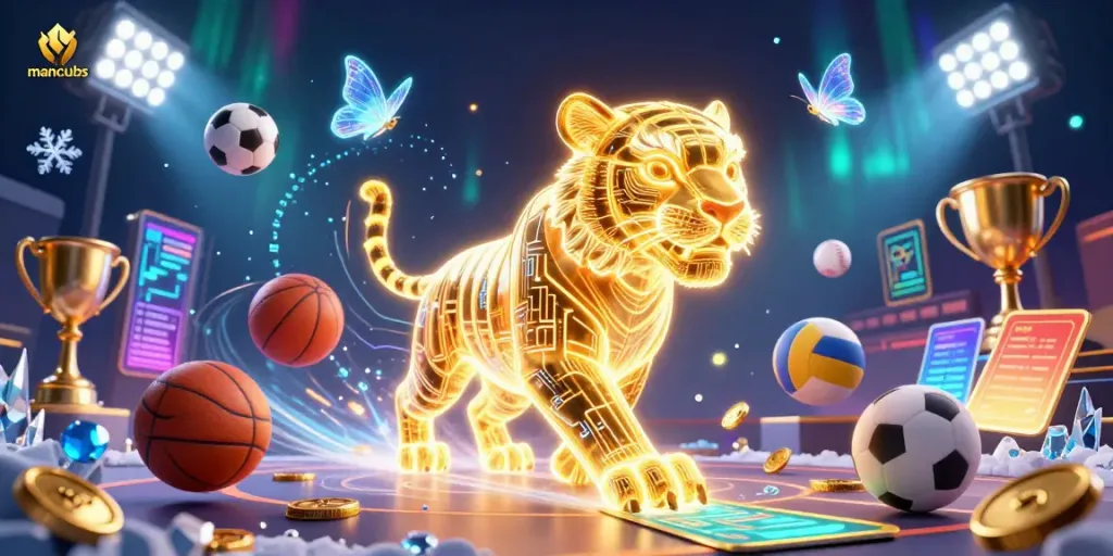 Engage with manclubs gaming in a vibrant digital casino landscape featuring a shimmering tiger.