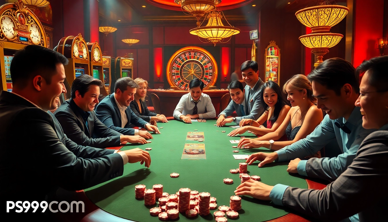 Experience high-stakes excitement at PS99COM with vibrant casino visuals of poker and roulette.