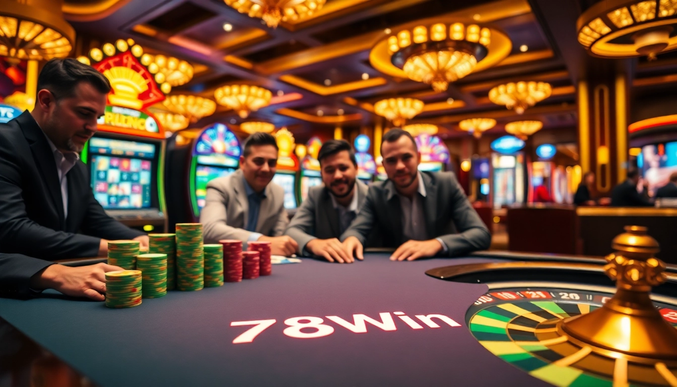 Players enjoy thrilling poker and slot games in the 78Win casino environment.