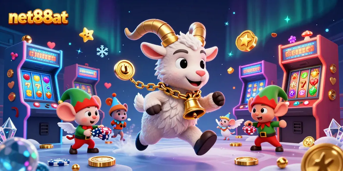 Engage in thrilling gameplay at net88at's festive casino filled with exciting characters and vivid slot elements.