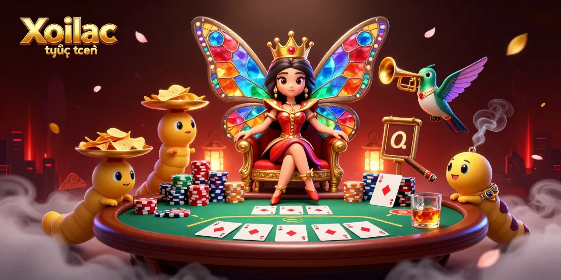 Xoilac trực tuyến showcases vibrant butterfly royalty amidst poker excitement.
