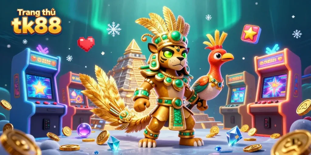 Engage with Trang chủ tk88's vibrant gaming scene, showcasing dynamic characters, colorful game elements, and magical atmosphere.