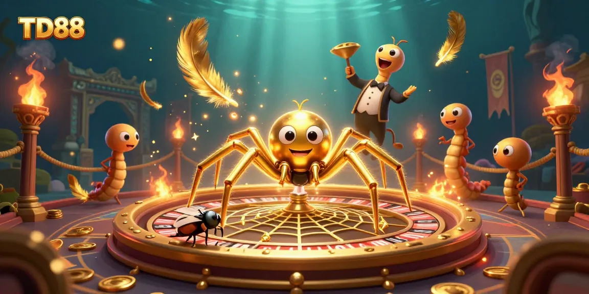 Engage in thrilling betting at TD88 with a golden spider and live gaming elements.