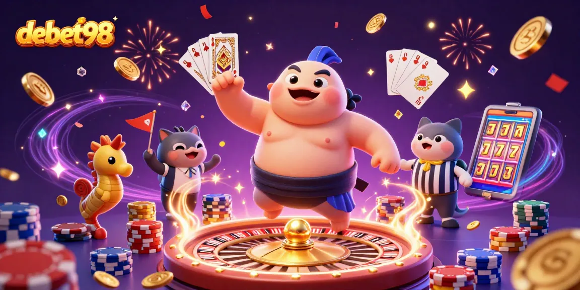 Experience thrilling gambling moments with debet98's 3D cartoon underwater casino illustration.