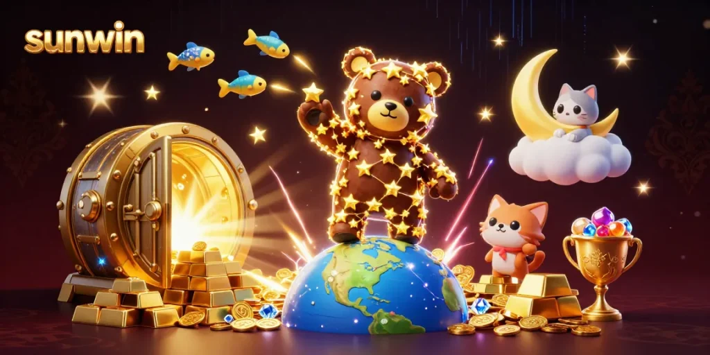 Engage with sunwin's vibrant casino experience featuring a constellation bear and sparkling treasures.