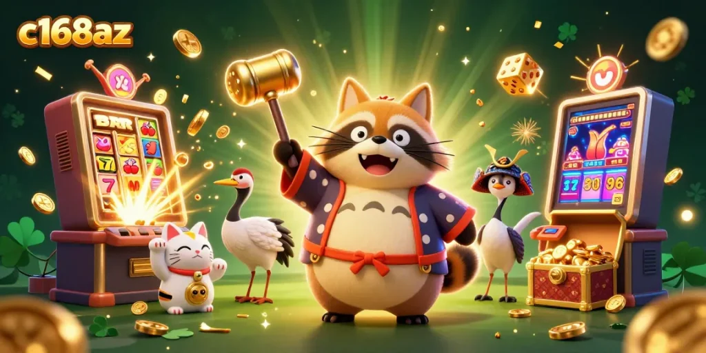 Spin the 3D slot machine at c168az for epic wins amidst cheerful characters and vibrant casino elements.